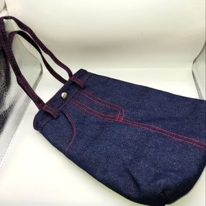 Denim top snap lined purse